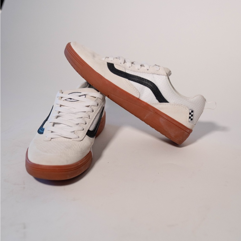 Vans White and Black Sneakers with Brown Sole